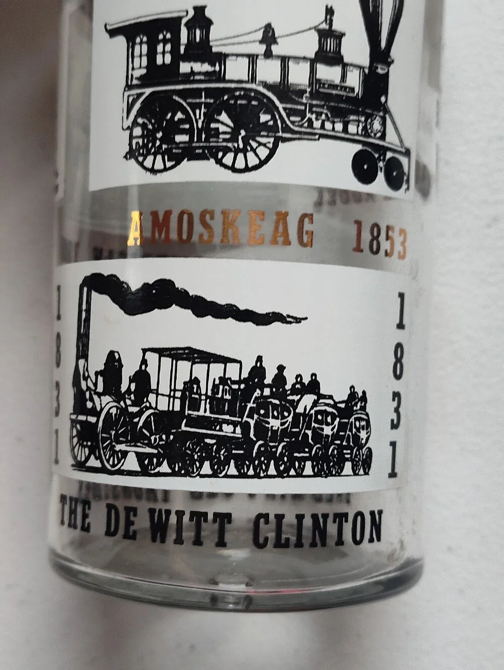 Vtg MCM L&L Glass Liquor Decanter Bottle Locomotives Trains Black Gold